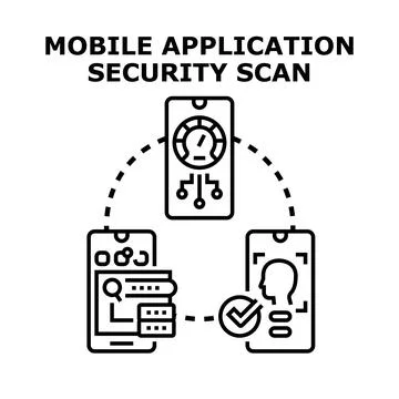 Mobile application security scan protecting digital data Stock Illustration