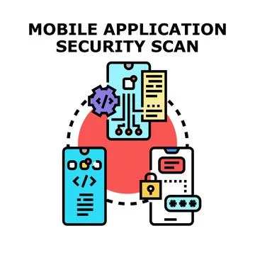 Mobile application security scanning and data protection concept 스톡 일러스트