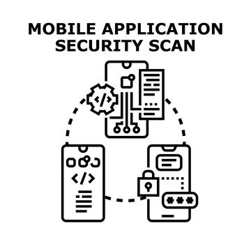 Mobile application security scanning and data protection concept Illustrazione stock
