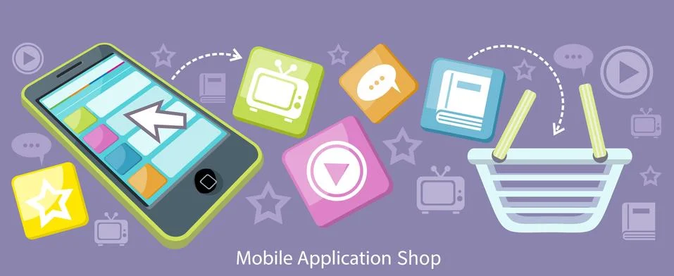 Mobile Application Shop Flat Design Stock Illustration