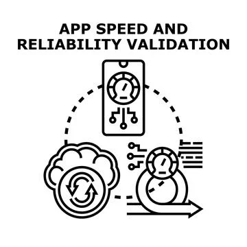 Mobile application speed and reliability validation process 스톡 일러스트