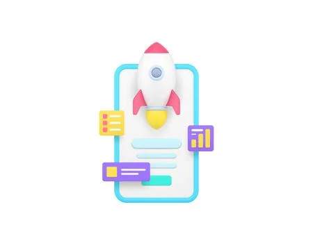 Mobile application startup digital marketing analyzing 3d icon realistic vect Illustrazione stock