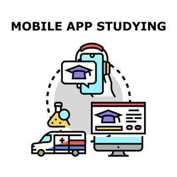 Mobile application studying and e learning concepts Stock Illustration