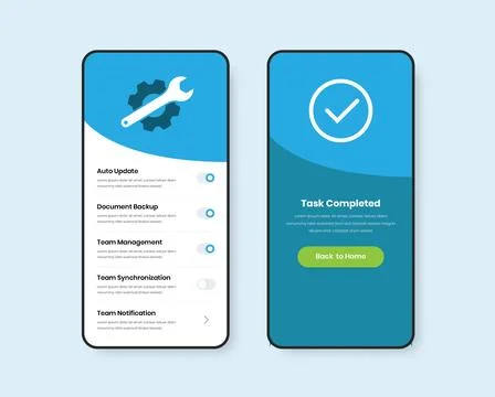Mobile application switch setting page design with gear and wrenge イラスト素材