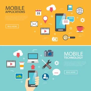 Mobile application technology banner template flat design Stock Illustration
