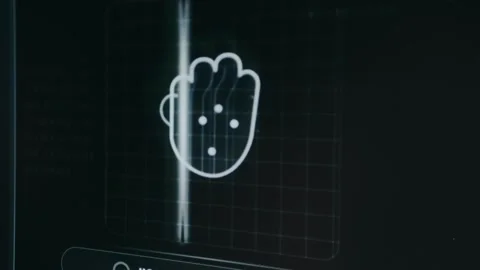 Mobile application UI prompting to Hold Palm Over Sensor for palm recognition Stock Footage 334404524