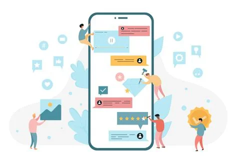 Mobile application usage and customer feedback review Stock Illustration