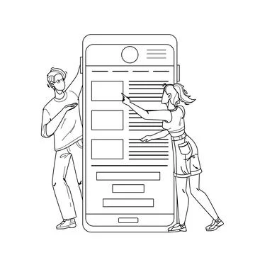 Mobile Application Using Man And Woman Vector Stock Illustration