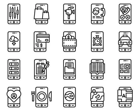 Mobile application vector icon set 2, line stye Stock Illustration