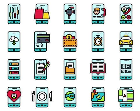 Mobile application vector icon set 2, filled stye Stock-Illustration