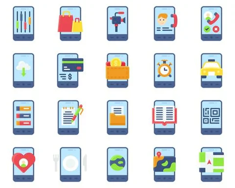 Mobile application vector icon set 2, flat stye Stock-Illustration