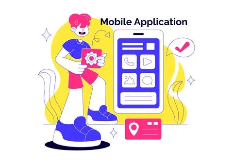 Mobile Application Vector Illustration Featuring User Friendly Smartphone I.. Иллюстрация