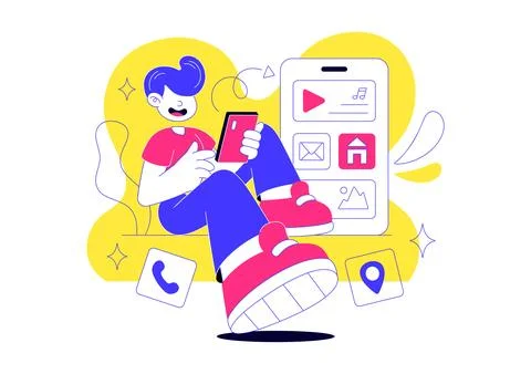 Mobile Application Vector Illustration Featuring User Friendly Smartphone I.. Иллюстрация