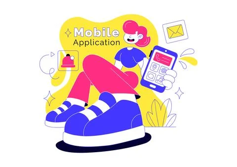 Mobile Application Vector Illustration Featuring User Friendly Smartphone I.. Иллюстрация