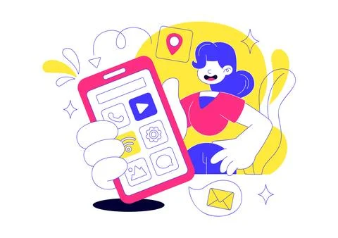 Mobile Application Vector Illustration Featuring User Friendly Smartphone I.. Иллюстрация