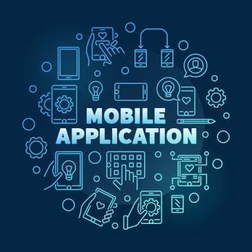 Mobile Application vector round blue outline illustration Stock Illustration