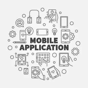 Mobile Application vector round outline illustration Stock Illustration