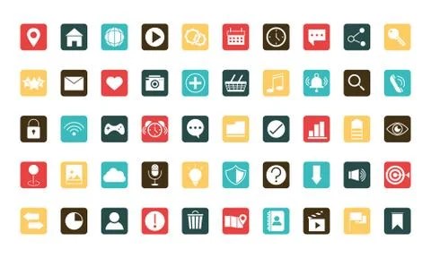 Mobile application web button menu digital flat style icons set Stock Illustration