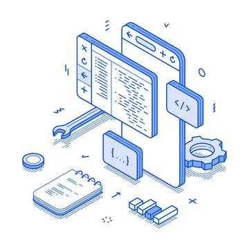 Mobile application web development big data software code programming minimal Stock Illustration