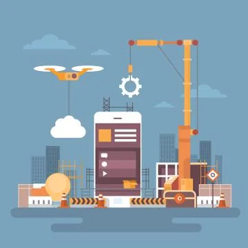 Mobile Application Web Development, Cell Smart Phone App Programming Concept Stock Illustration