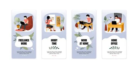 Mobile application for work at home. Smartphone interface templates with place Stock Illustration