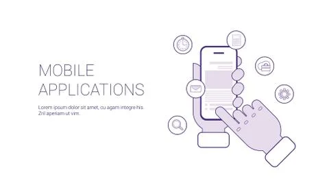 Mobile Applications Business Concept Template Web Banner With Copy Space 스톡 일러스트
