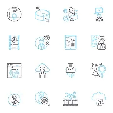 Mobile applications linear icons set. Interface, Accessibility, Functionality Illustrazione stock