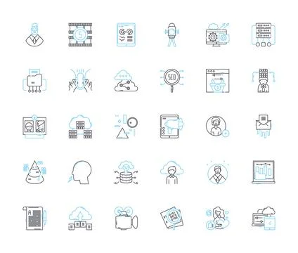 Mobile applications linear icons set. Interface, Accessibility, Functionality Stock Illustration