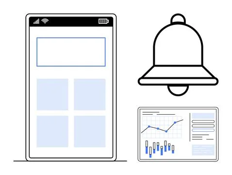 Mobile applications, technology notifications, data tracking, business analyt 스톡 일러스트