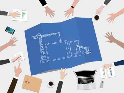 Mobile apps application development construction concept illustration with hand 스톡 일러스트