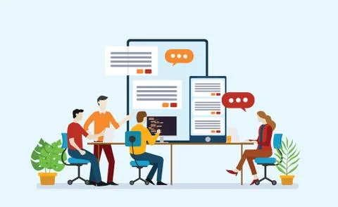 Mobile apps application development with team of startup programmer working t Stock Illustration