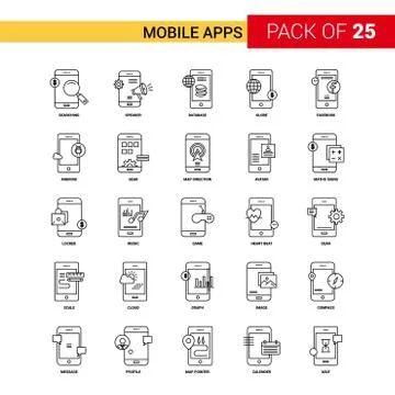 Mobile apps Black Line Icon - 25 Business Outline Icon Set Illustrazione stock