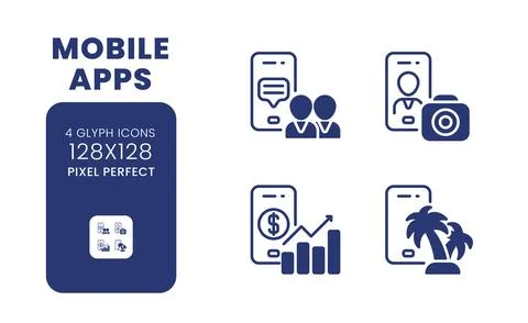 Mobile apps black solid desktop icons pack 库存插图