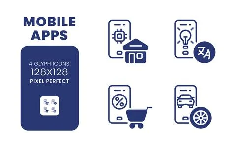 Mobile apps black solid desktop icons pack Stockillustratie