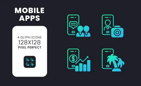 Mobile apps blue solid gradient desktop icons 库存插图