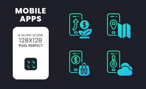 Mobile apps blue solid gradient desktop icons Stock-Illustration