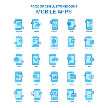 Mobile apps Blue Tone Icon Pack - 25 Icon Sets Stock Illustration