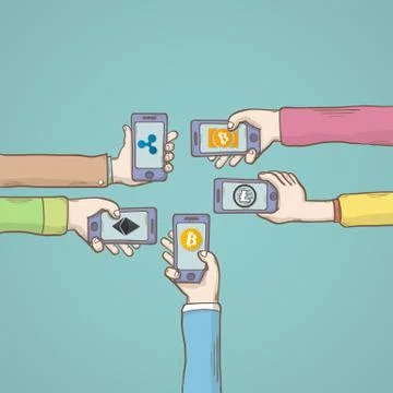 Mobile apps cryptocurrency concept.Flat modern design Stock Illustration