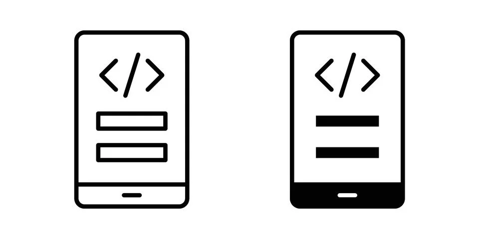 Mobile apps development icon linear versions pack on white background Stock Illustration