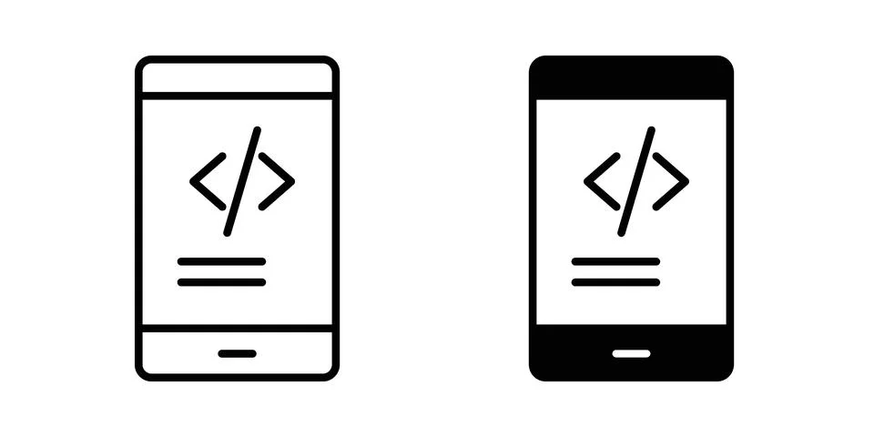Mobile apps development icon set modern line and solid style collection. Stock Illustration