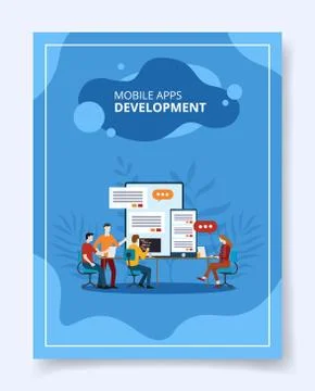 Mobile apps development team co working template of banners, flyer, books cover Illustrazione stock