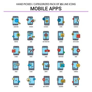 Mobile apps Flat Line Icon Set - Business Concept Icons Design Illustrazione stock