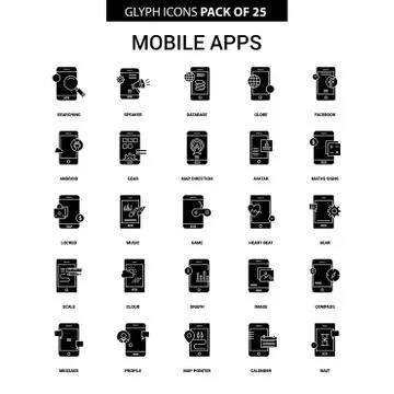 Mobile apps Glyph Vector Icon set Illustration