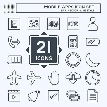 Mobile Apps Icon Set. suitable for Web Interface symbol. line style. simple d Illustrazione stock