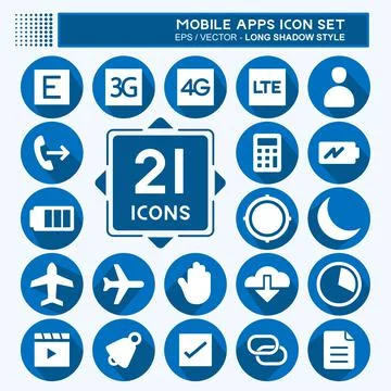 Mobile Apps Icon Set. suitable for Web Interface symbol. long shadow style. s Illustrazione stock