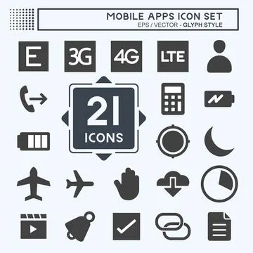 Mobile Apps Icon Set. suitable for Web Interface symbol. glyph style. simple  Stock Illustration