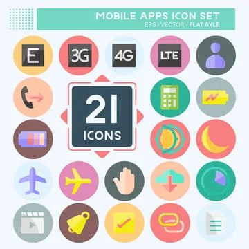 Mobile Apps Icon Set. suitable for Web Interface symbol. flat style. simple d Illustrazione stock