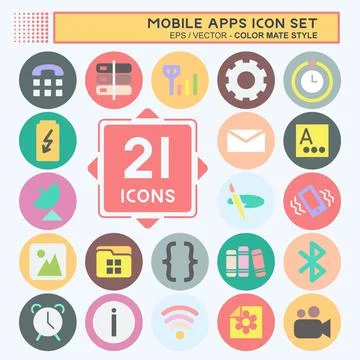 Mobile Apps Icon Set. suitable for Web Interface symbol. color mate style. si Illustrazione stock