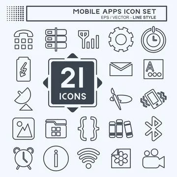 Mobile Apps Icon Set. suitable for Web Interface symbol. line style. simple d Stock Illustration