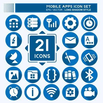 Mobile Apps Icon Set. suitable for Web Interface symbol. long shadow style. s Stock Illustration